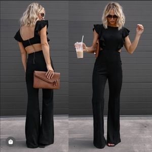 Kadie Cotton Blend Flared Denim Jumpsuit